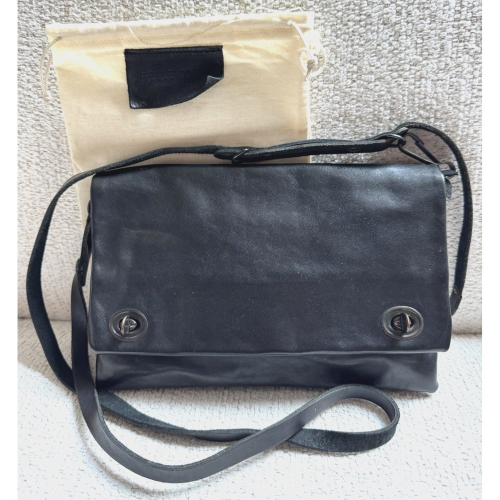 Delle Cose Poste Italia Black Leather Crossbody Italian Made Purse Dust Cover